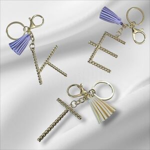 Gold Initial Keychain with Tassel Choose From E, K, OR T